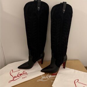 Christian Louboutin Elegant Black Over the Knee Boots Santia Botta 85